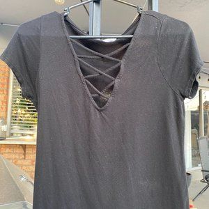 Black Essentials Crossed V Neck (Small)